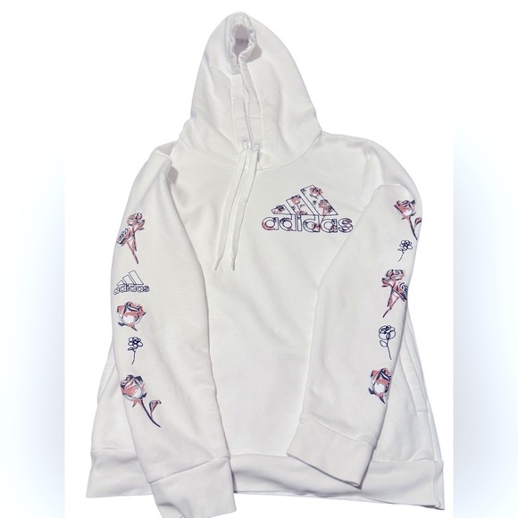 Women’s Adidas Hoodie Sweatshirt Floral Size Medium Side Pockets - Picture 1 of 8